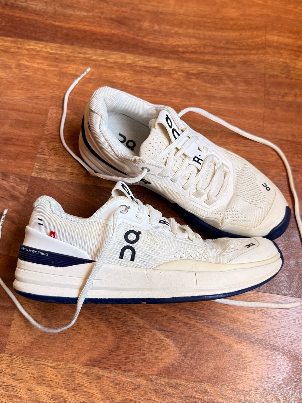On Cloud White and Navy Roger Shoes